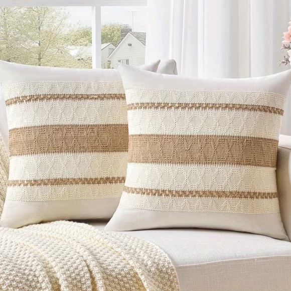 kristine’s closet Other - Boho Neutral Throw Pillow Covers Set | Beige Woven Farmhouse Decor